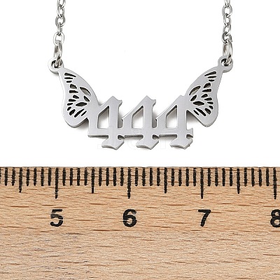 201 Stainless Steel Number 444 with Butterfly Wings Pendant Necklaces LS-NJEW-P332-01B-P-1