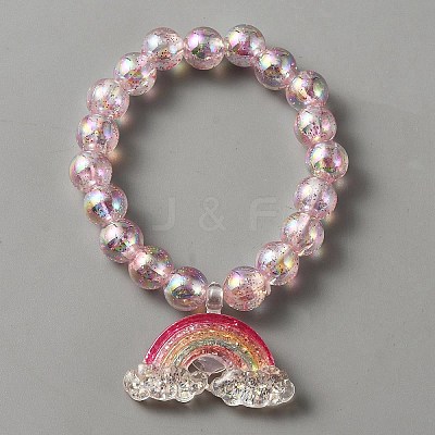 Cute Plastic Charm Stretch Bracelet with Round Beaded for Women BJEW-TAC0009-02B-1