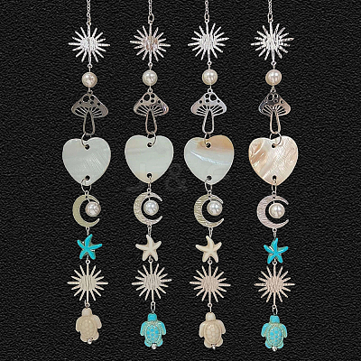 4Pcs Synthetic Turquoise Starfish Turtle Beads Hanging Suncatchers HJEW-CN0001-39-1