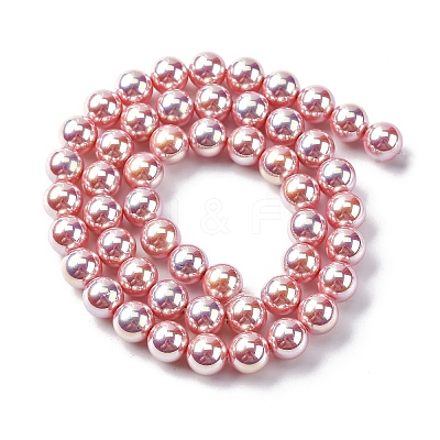 UV Plating Pearlized Glass Pearl Beads Strands GLAA-F128-01B-T9-1