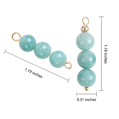 10Pcs Triple Natural Myanmar Jade Round Beaded Connector Charms PALLOY-SW00003-09-1