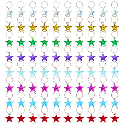 80Pcs 8 Colors Plastic Sequins Star Hair Braid Pendant KY-CP0001-02-1
