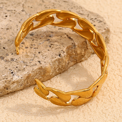304 Stainless Steel Cuff Bangles for Women BJEW-B134-01G-1