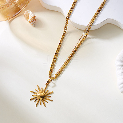 Summer Beach 304 Stainless Steel Double Layer Pendant Necklaces for Women FS-WG35B3D-04-1