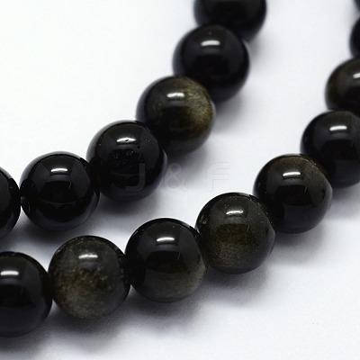 Natural Golden Sheen Obsidian Beads Strands G-I199-14-6mm-1