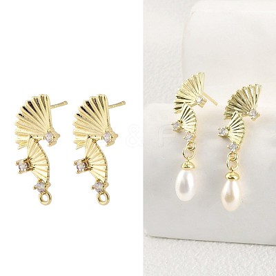 Brass Micro Pave Cubic Zirconia Stud Earring Findings KK-K371-44G-1