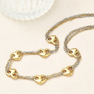 Two Tone 304 Stainless Steel Heart Link Chain Necklaces for Women NJEW-A074-09GP-1