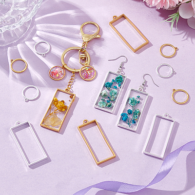 100Pcs 4 Style Alloy Open Back Bezel Rectangle & Ring Pendants FIND-GA0006-70-1