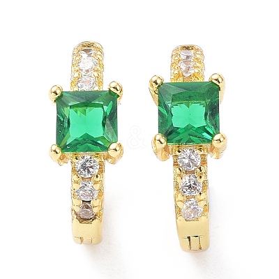 Brass Inlaid Cubic Zirconia Hoop Earrings ZIRC-P090-16G-A-1