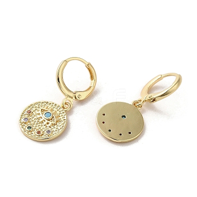 Flat Round with Eye Golden Brass Dangle Leverback Earrings EJEW-Q797-08G-1