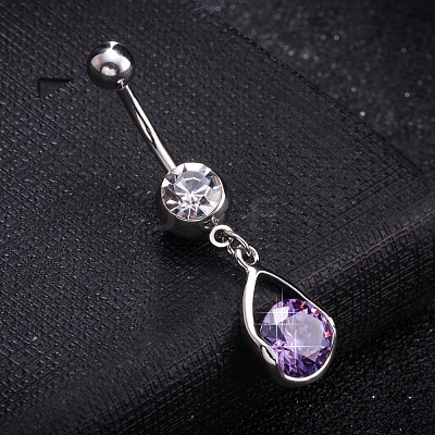 Brass Cubic Zirconia Navel Ring AJEW-EE0004-47C-1