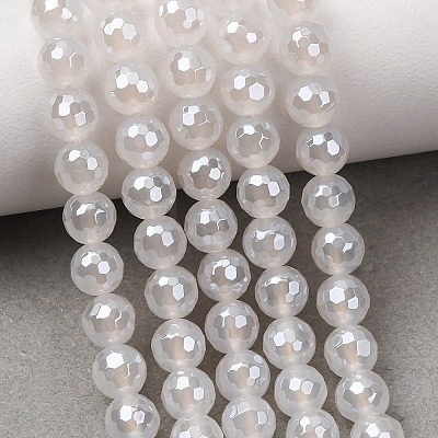 Electroplated Natural Agate Beads Strands G-B191-A07-6mm-20-1