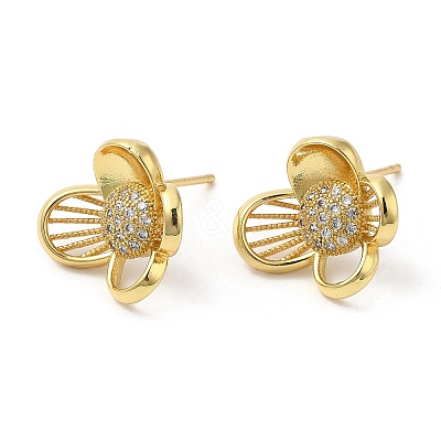Rack Plating Brass Flower Stud Earrings with Cubic Zirconia EJEW-D061-53G-1