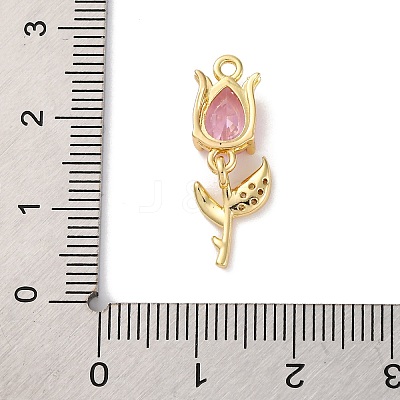 Ion Plating(IP) Brass Micro Pave Cubic Zirconia Tulip Pendants KK-U042-02G-02-1
