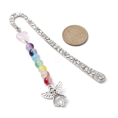Flower Pattern Alloy Hook Bookmarks AJEW-JK00250-04-1