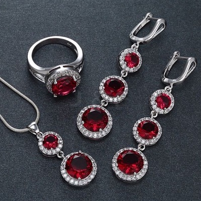Flat Round Alloy Cubic Zirconia Pendant Necklaces & Hoop Earrings & Rings Sets FS-WG75211-03-1