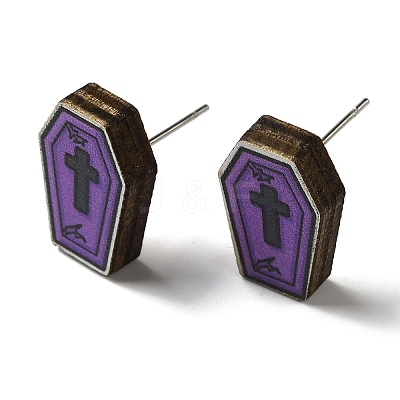 Wood Stud Earrings EJEW-Z054-02K-1