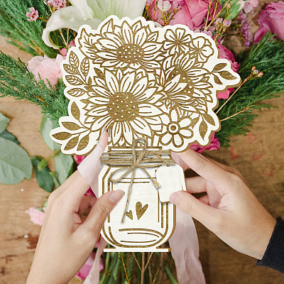Wood Flower Bouquet Greeting Card AJEW-WH0441-002-1