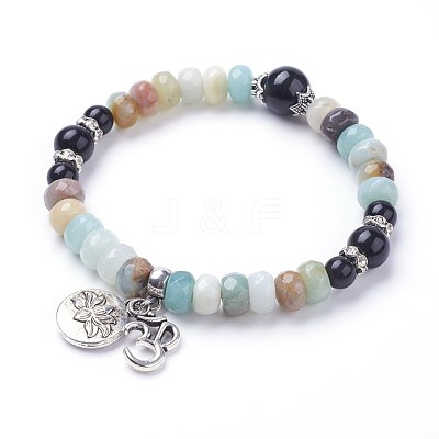 Natural Obsidian Stretch Charm Bracelets BJEW-JB03420-05-1