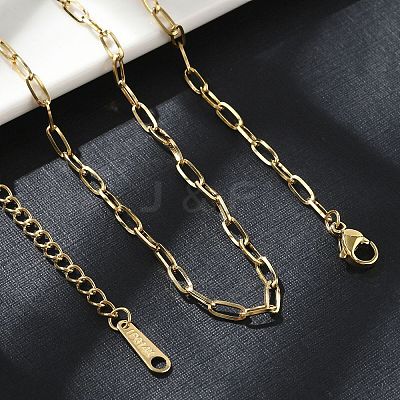 Ion Plating(IP) 304 Stainless Steel Paperclip Chain Necklace for Women NJEW-G097-14G-1
