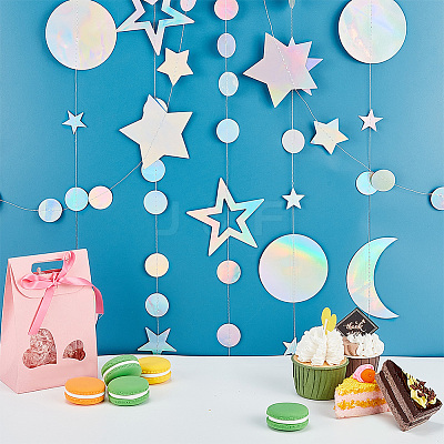 4Pcs 4 Style Iridescent Paper Glitter Circle Star Garland AJEW-PH0004-59-1