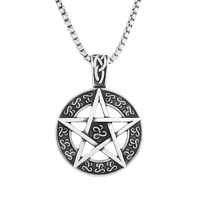 Pentagram 304 Stainless Steel Pendant Necklaces for Men FS-WGA1565-01-1