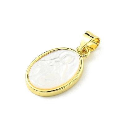 Rack Plating Brass Pave Natural Shell Pendants KK-A204-01A-01G-1