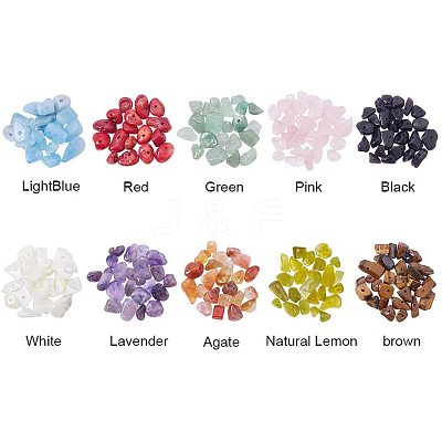 Natural Jade & Aquamarine &  Green Aventurine & White Shell & Red Jasper & Rose Quartz & Tiger Eye & Amethyst & Agate & Obsidian Chips Beads G-PH0033-03-1