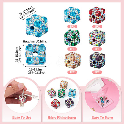 6Pcs 6 Colors Handmade Polymer Clay Rhinestone Beads RB-TA0001-31-1