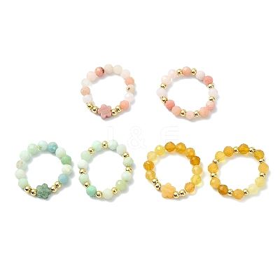6Pcs 3 Colors Natural Gemstone Finger Rings RJEW-JR01049-1
