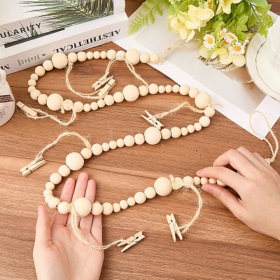 Wall Hanging Photo Display with Wooden Beads Garland AJEW-WH20011-54A-1