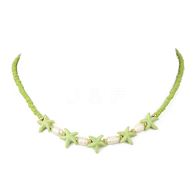 2Pcs 2 Styles Ocean Turtle Starfish Synthetic Turquoise & Natural Pearl & Glass Seed Beaded Necklaces NJEW-JN06130-03-1