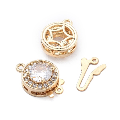 Flat Round Brass Micro Pave Cubic Zirconia Box Clasps KK-B125-15B-02G-1