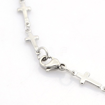 Tarnish Resistant Religious Catholic Jewelry 304 Stainless Steel Cross Link Chain Bracelets STAS-O036-09P-1