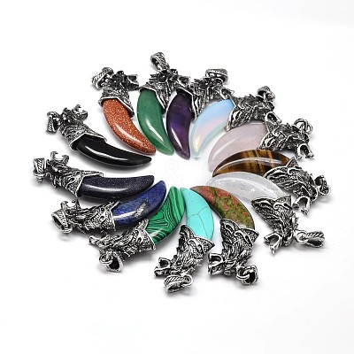 Antique Silver Zinc Alloy Natural & Synthetic Mixed Stone Big Pendants G-F228-63-FF-1