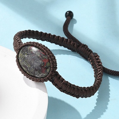 Adjustable Oval Natural Dragon Blood Braided Bead Bracelets BJEW-H626-02-12-1