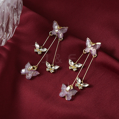 Butterfly Alloy Rhinestone Dangle Stud Earrings FS-WG259EB-01-1