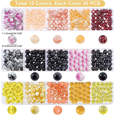 450Pcs 15 Style Drawbench Glass Beads Strands DGLA-PH0001-11-1