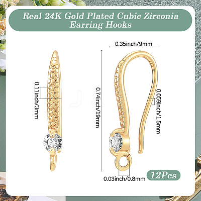 6 Pairs Brass Clear Cubic Zirconia Earring Hooks KK-BBC0027-54-1