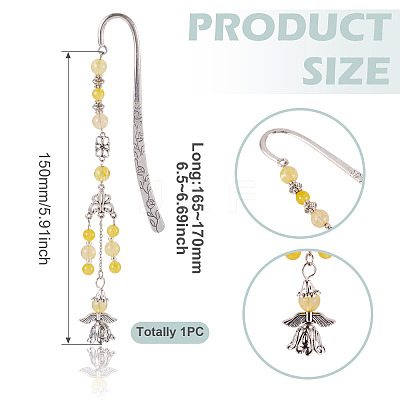 Natural Quartz Crystal Round Beads & Alloy Angel Bookmarks AJEW-TA00054-1