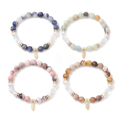 8.5mm Round Gemstone Beaded Stretch Bracelets BJEW-JB10518-1