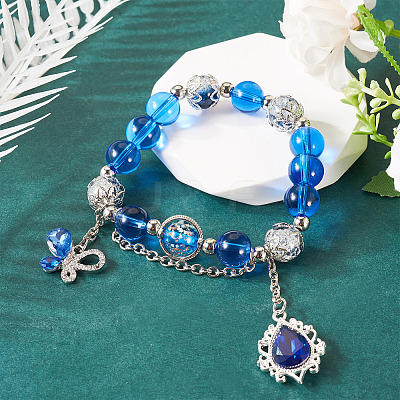 Glass & Alloy Rhinestone Beads Bracelets BJEW-TA00544-1