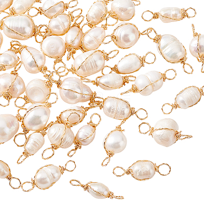 40Pcs Natural Freshwater Pearl Copper Wire Wrapped Rice Connector Charms PALLOY-PH01689-1