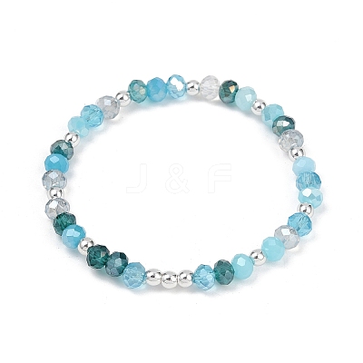 3Pcs 3 Colors Faceted Round Electroplate Glass Beads Stretch Bracelets for Women BJEW-JB11628-1