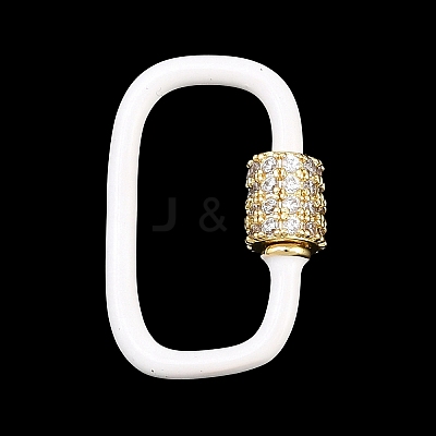 Oval Brass Micro Pave Clear Cubic Zirconia Screw Carabiner Clasps KK-B167-01B-01G-1