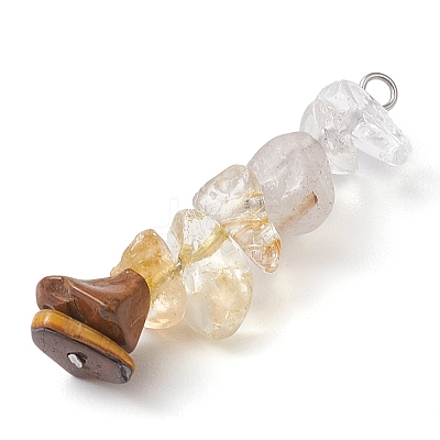 Gradient Color Natural Quartz Crystal & Natural Citrine & Natural Rutilated Quartz & Natural Tiger Eye Chip Beaded Pendants PALLOY-JF02790-08-1