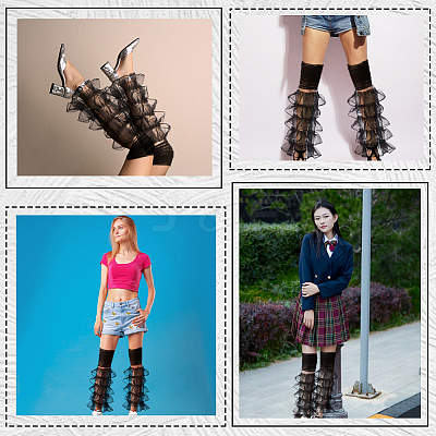 Polyester Ruffle Layered Patchwork Leg Sleeves AJEW-WH20042-75A-1