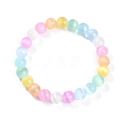 Dyed Natural Selenite Round Beaded Stretch Bracelets for Women G-U005-02M-1