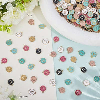 7Sets 7 Colors Initial Letter A~Z Alphabet Enamel Charms ENAM-ME0001-65-1