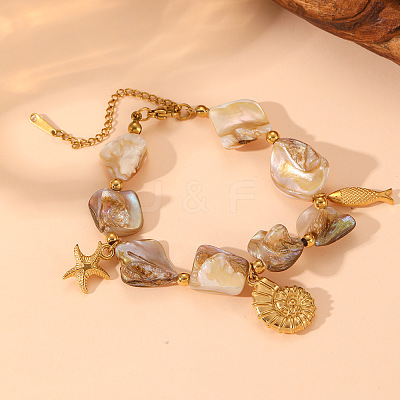 Conch & Starfish & Fish 304 Stainless Steel Charm Bracelets FS-WG7B53D-06-1
